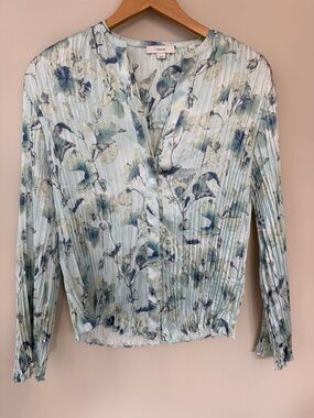 Vince Blue Green Flora Crushed Satin Pale Lagoon Floral Top Size Medium
